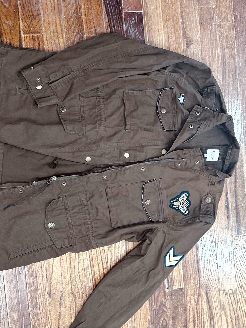 Kensie Men's Olive Brown Military Field Jacket with Patches